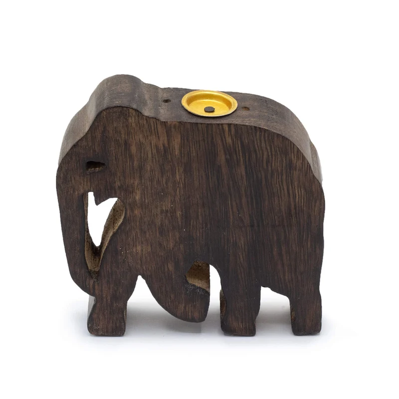 Porte-Cône et Bâton d'Encens Éléphant en bois de manguier
