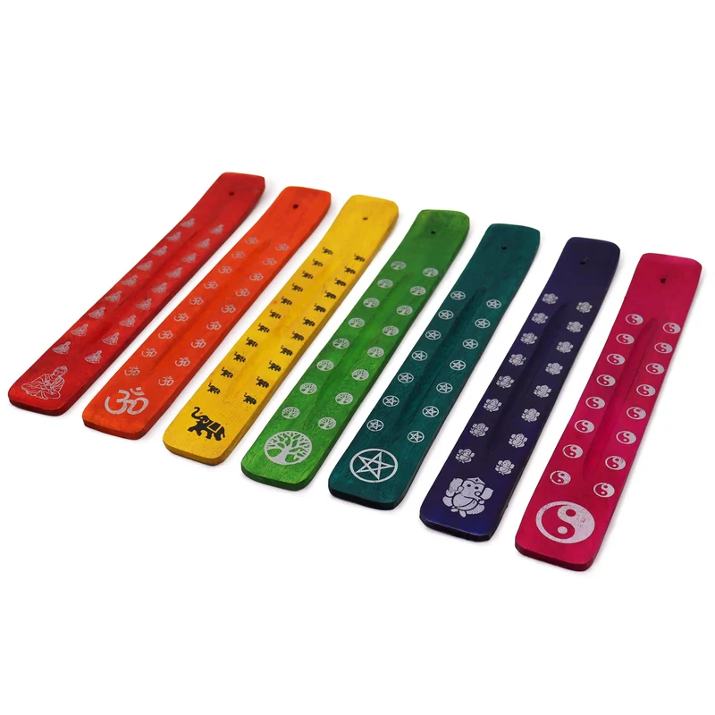 Porte-encens en bois de manguier - Couleurs et dessins assortis