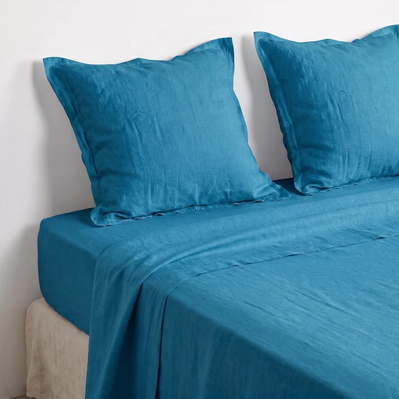 Parure drap plat - 100% lin effet froissé