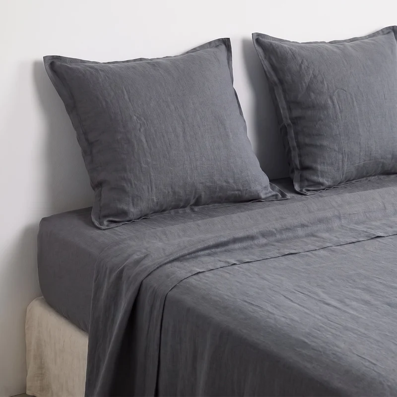 Parure drap plat - 100% lin effet froissé