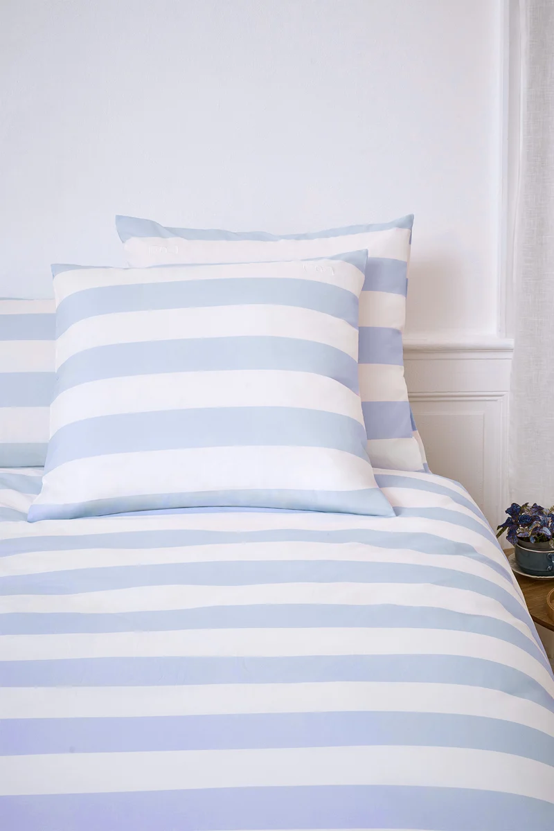 Lot de taies d'oreillers carrées en coton blanc à rayures bleues