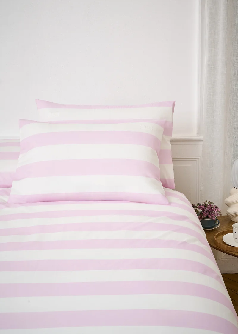 Lot de taies d'oreillers rectangulaires en coton blanc à rayures roses