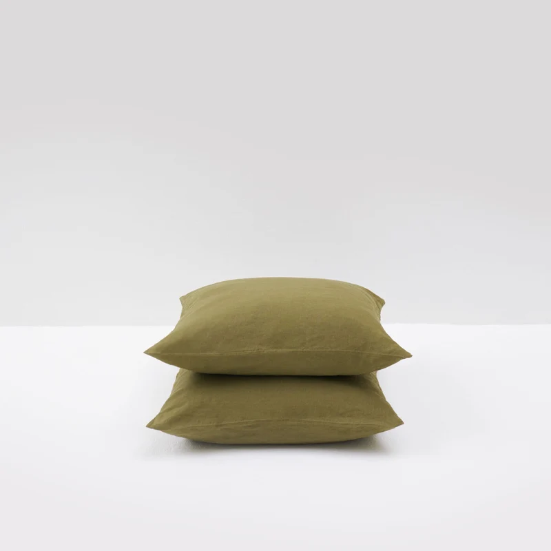 2 taies d'oreiller en lin lavé 190g/m² • Vert Olive