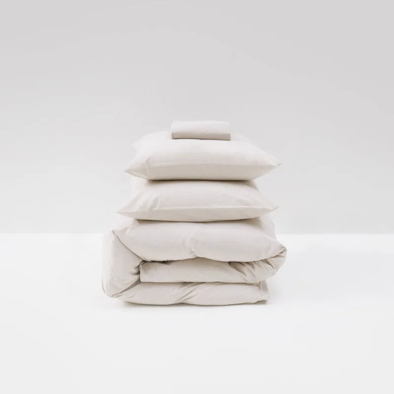 Parure de lit en percale de coton lavé 300 fils • Beige Sable
