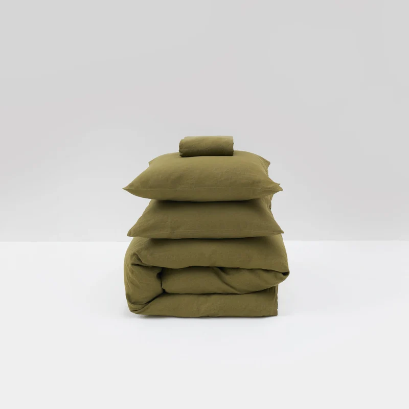 Parure de lit en lin lavé 190g/m² • Vert Olive