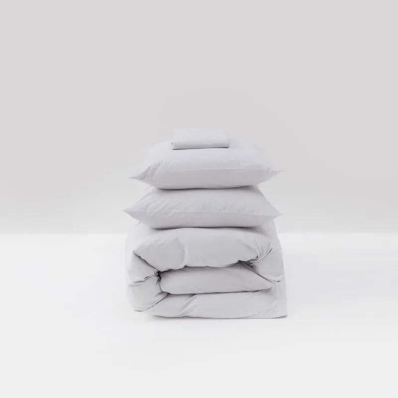 Parure de lit en percale de coton lavé 300 fils • Gris Galet