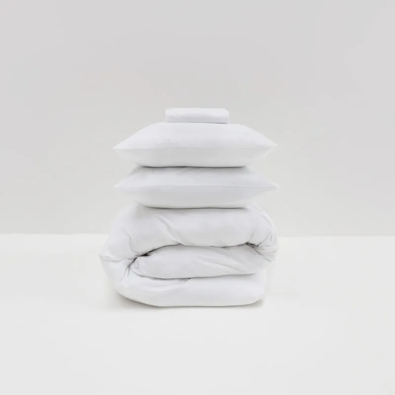 Parure de lit en percale de coton lavé 300 fils • Blanc