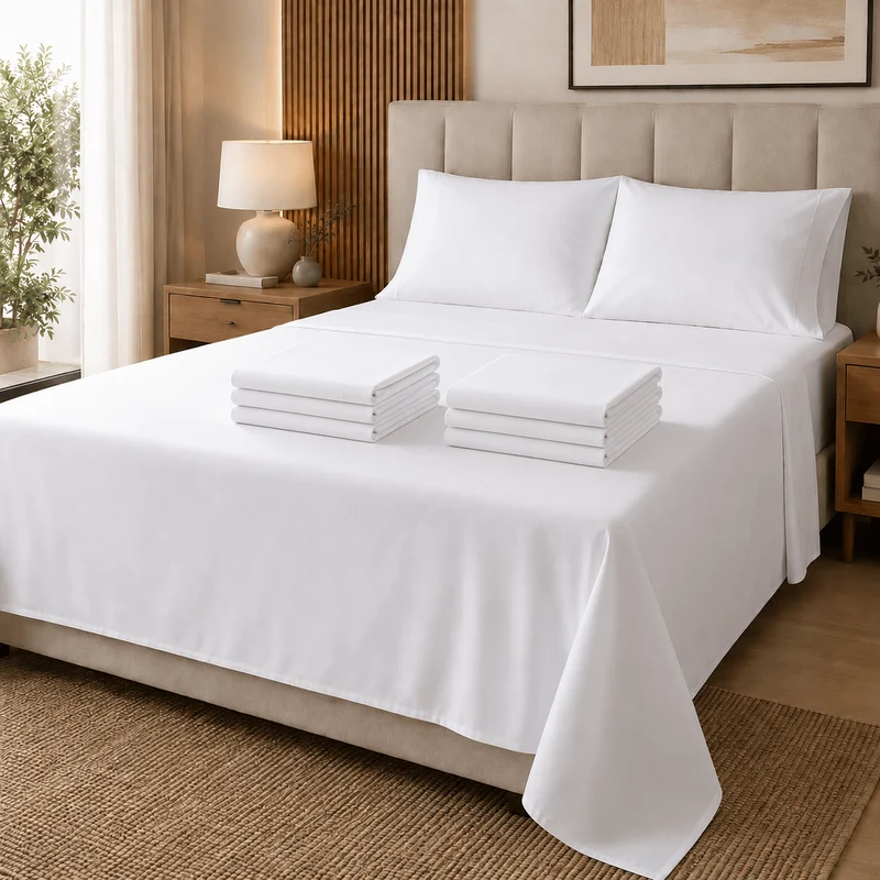 Lot de 6 Draps Plats Percale Polycoton - Prestige 300 TC