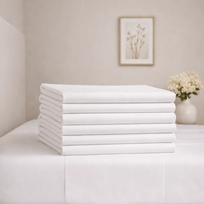 Lot de 6 draps plats percale coton - Fresh Satin 400 TC