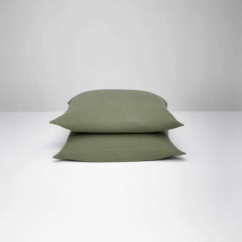 2 taies d'oreiller en gaze de coton 185g/m² • Vert Forêt