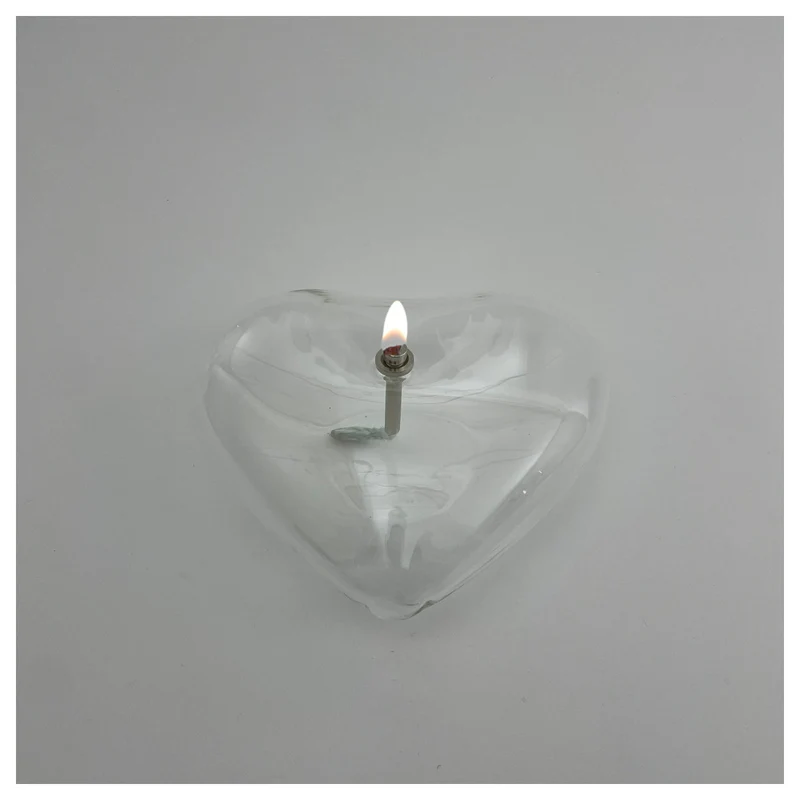 HEART - Lampe à huile coeur verre transparent XL - L 18 cm