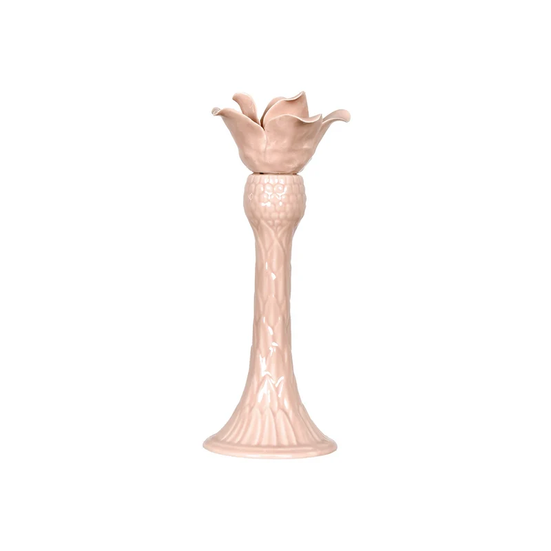 Bougeoir palmier rose - D8,5 x H23 cm