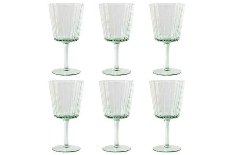 6 VERRES - Sur pieds verre bullé vert - 380 ml