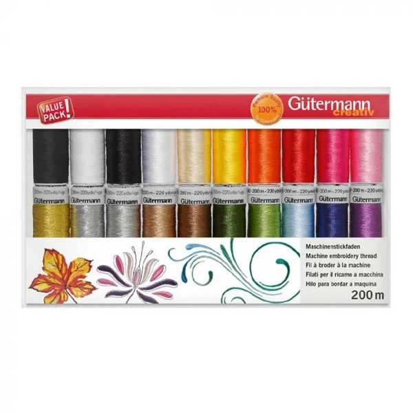 20 Bobines de fils à broder Gütermann Rayon n°40 200m x20