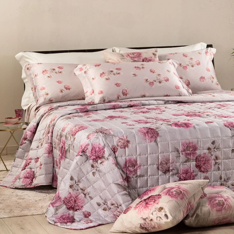 Copriletto Primaverile fior di raso Floreale in Raso di cotone 80 gr/mq