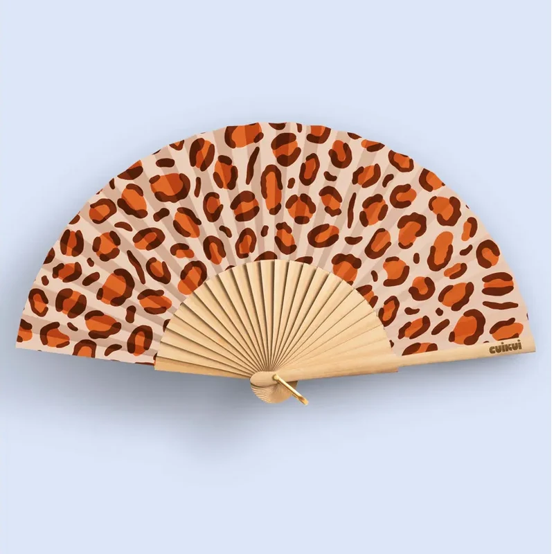 EVENTAIL BOIS/TOILE - LEOPARD CLAIR