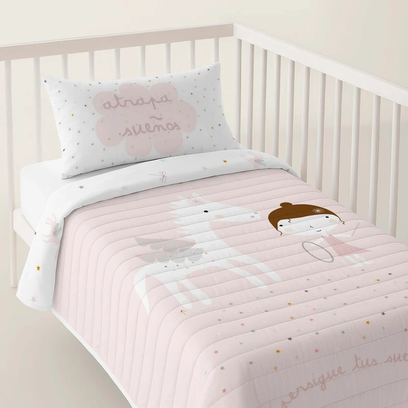 COLCHA BOUTI REVERSIBLE ESTAMPADA BEBÉ CUNA PEGASO MÁGICO 100% ALGODÓN