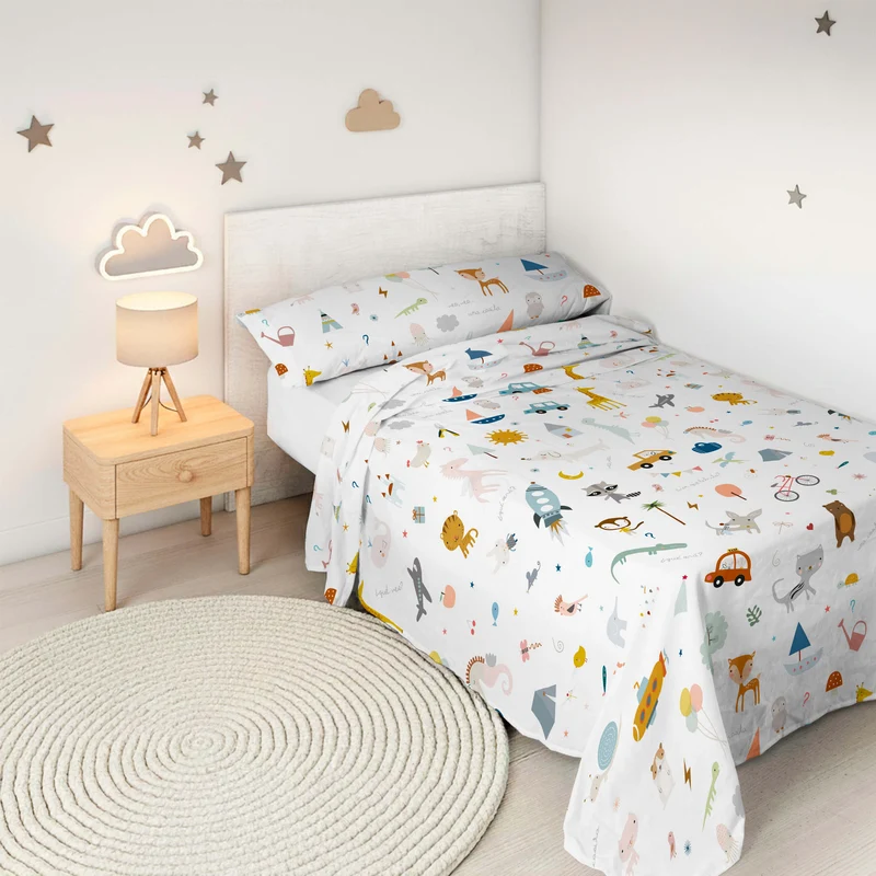 JUEGO SÁBANAS ESTAMPADAS INFANTIL VEO VEO B 100% ALGODÓN