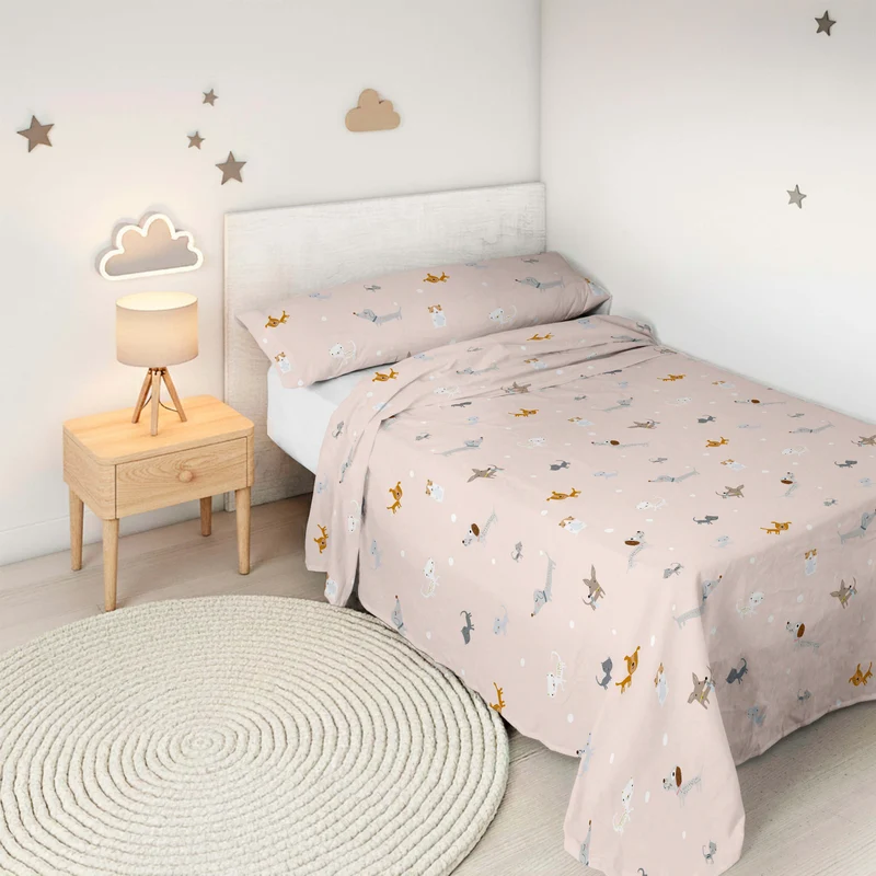 JUEGO SÁBANAS ESTAMPADAS INFANTIL AMIGOS PELUDOS B 100% ALGODÓN