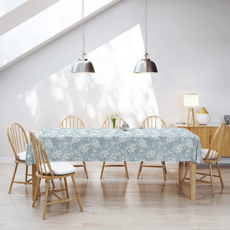 MANTEL ESTAMPADO ANTIMANCHAS SOFT LEAVES AZUL