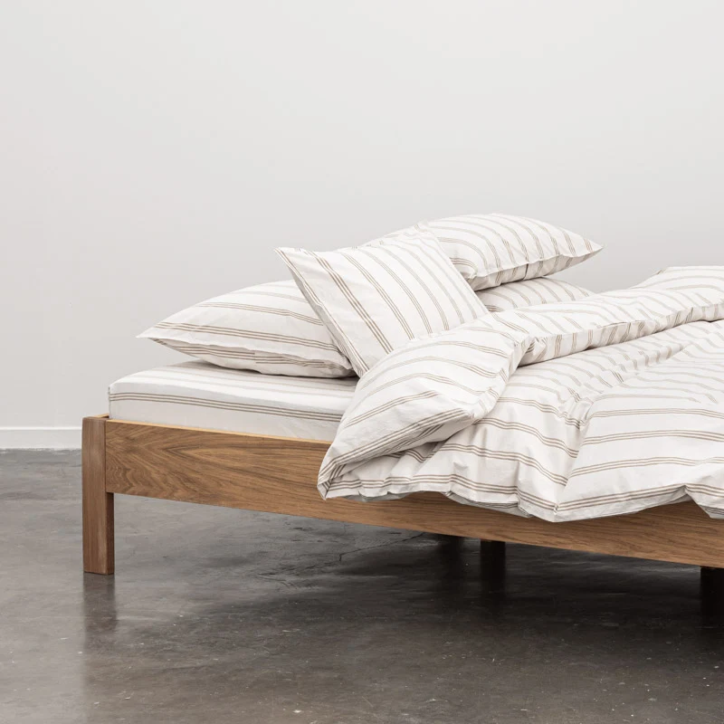 Housse de couette en percale de coton lavé 300 fils • Rayures beiges marrons