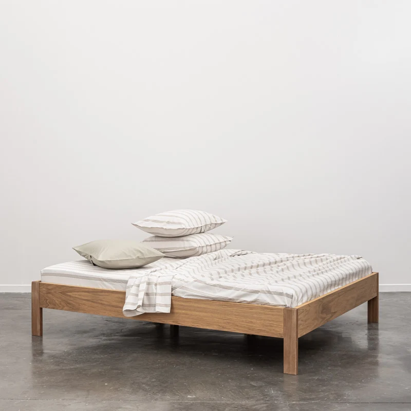 Drap plat en percale de coton lavé 300 fils • Rayures beiges marrons