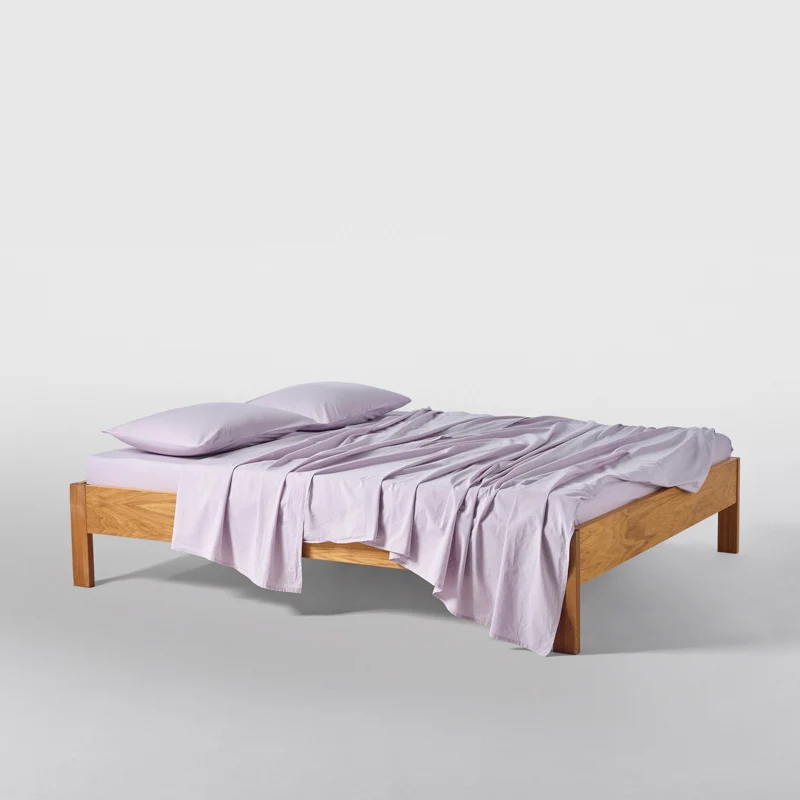 Drap plat en percale de coton lavé 300 fils • Lilas