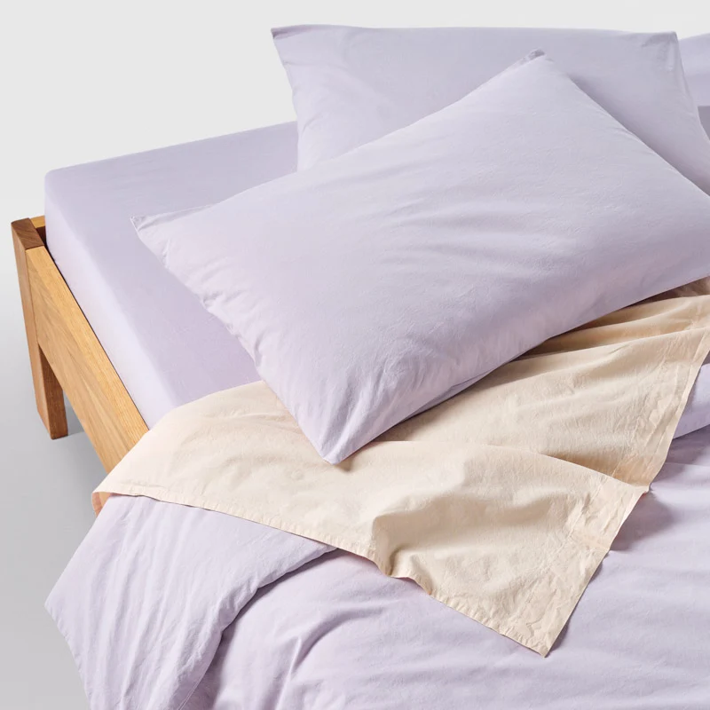2 taies d'oreiller en percale de coton lavé 300 fils • Lilas