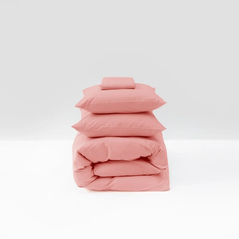 Parure de lit en percale de coton lavé 300 fils • Vieux Rose