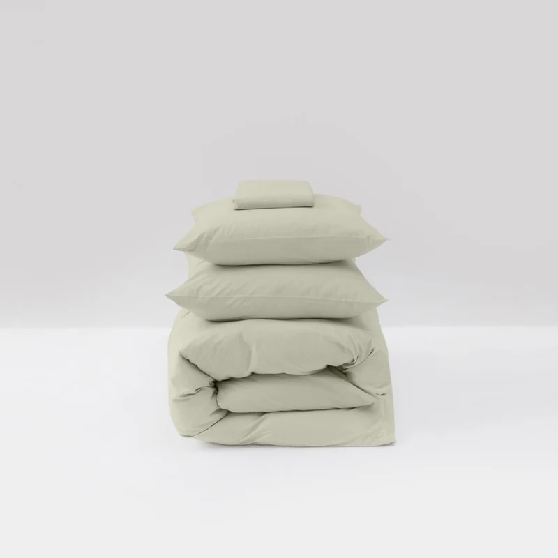 Parure de lit en percale de coton lavé 300 fils • Vert Sauge
