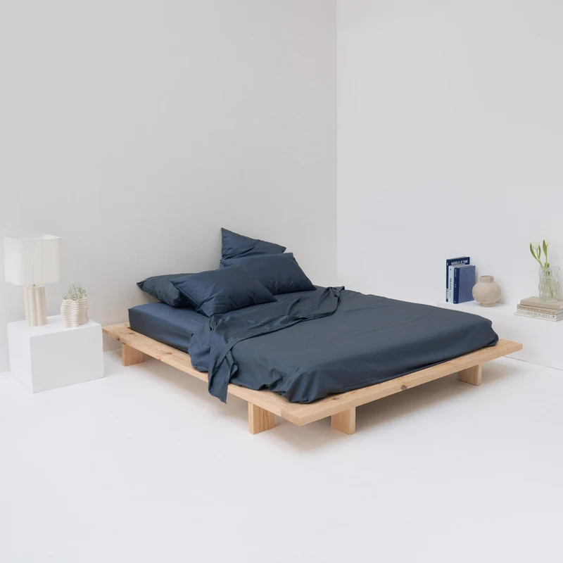Drap plat en satin de coton égyptien 300 fils • Bleu Orage