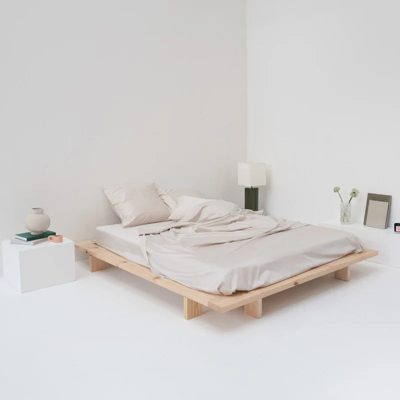 Drap plat en satin de coton égyptien 300 fils • Beige Sable