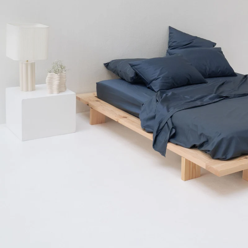Drap housse en satin de coton égyptien 300 fils • Bleu Orage