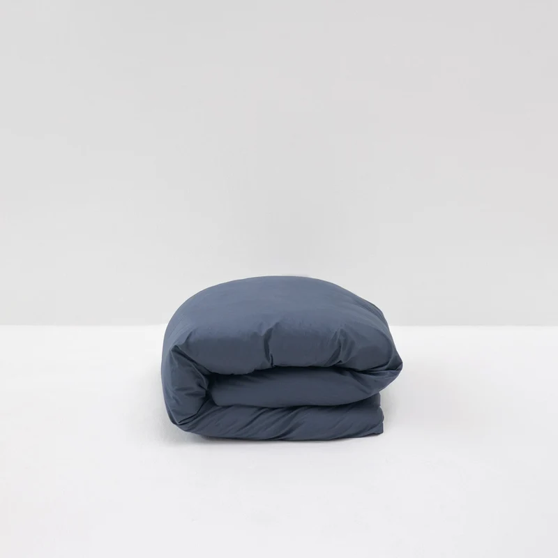 Housse de couette en percale de coton lavé 300 fils • Bleu Orage
