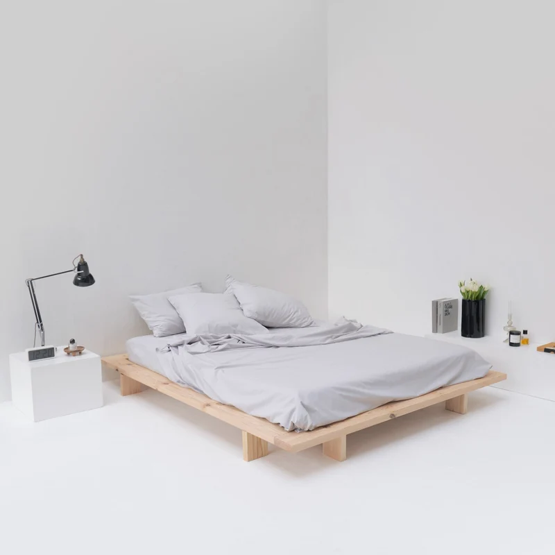 Drap plat en percale de coton lavé 300 fils • Gris Galet