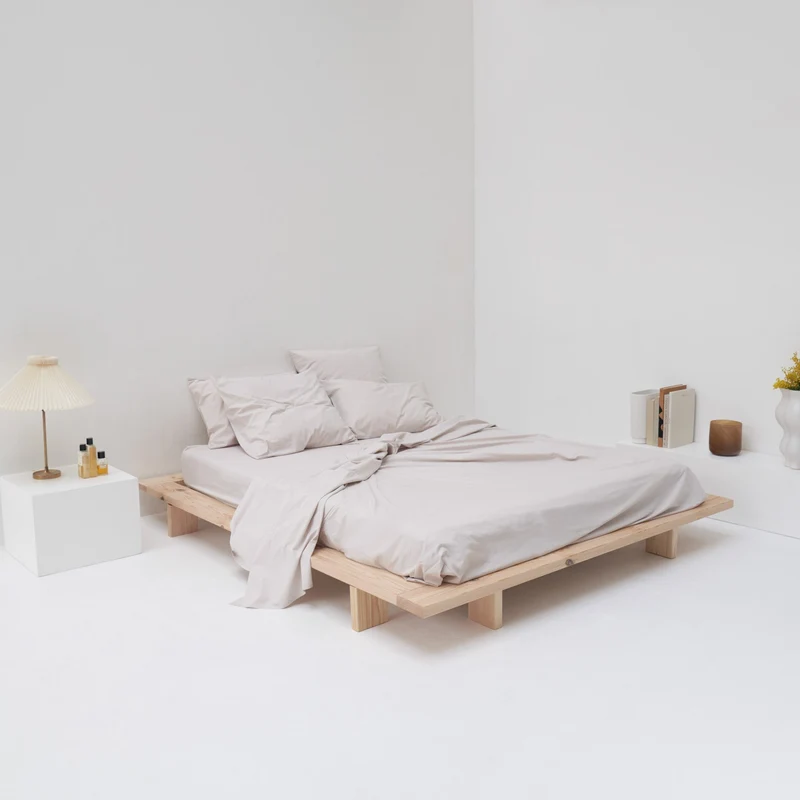 Drap plat en percale de coton lavé 300 fils • Beige Sable
