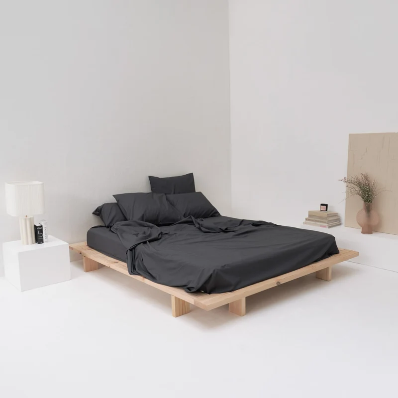 Drap plat en percale de coton lavé 300 fils • Gris Graphite