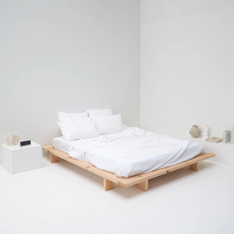 Drap plat en percale de coton lavé 300 fils • Blanc