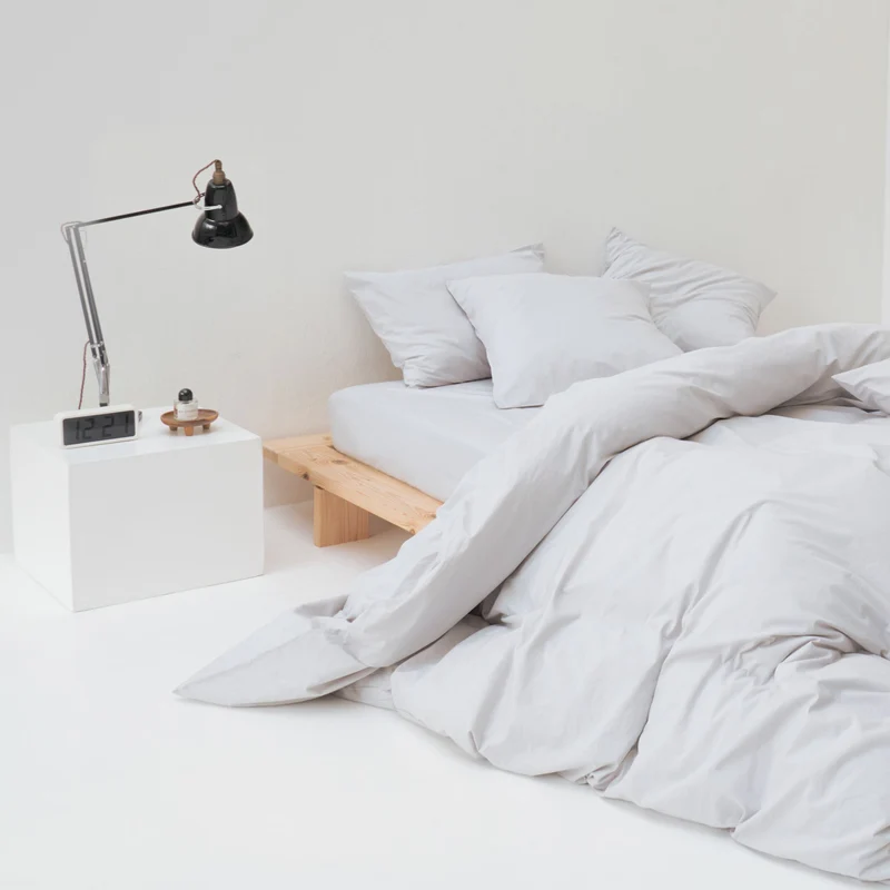 Drap housse en percale de coton lavé 300 fils • Gris Galet