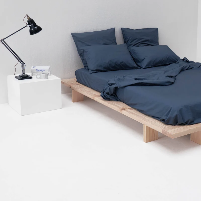 Drap housse en percale de coton lavé 300 fils • Bleu Orage