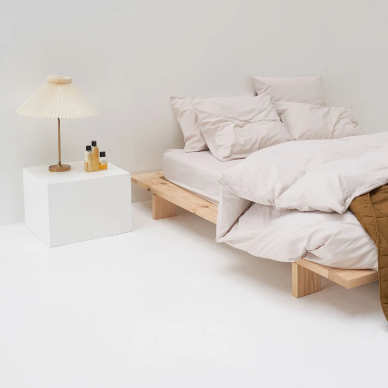 Drap housse en percale de coton lavé 300 fils • Beige Sable