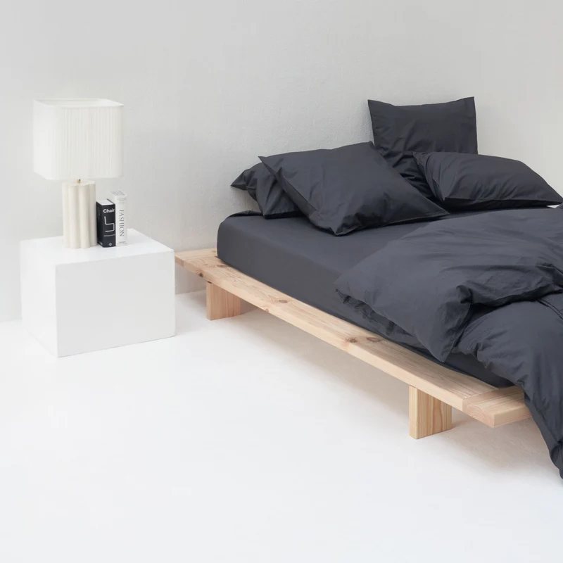 Drap housse en percale de coton lavé 300 fils • Gris Graphite