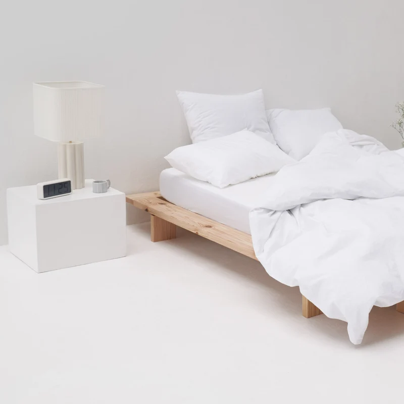 Drap housse en percale de coton lavé 300 fils • Blanc