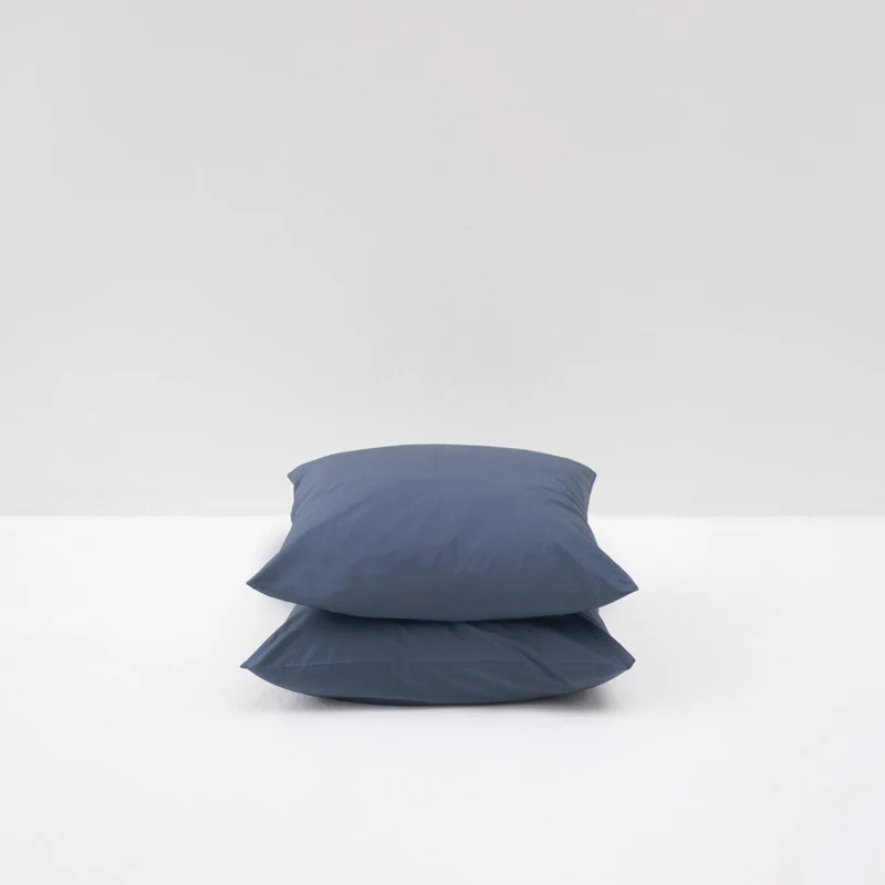 2 taies d'oreiller en percale de coton lavé 300 fils • Bleu Orage