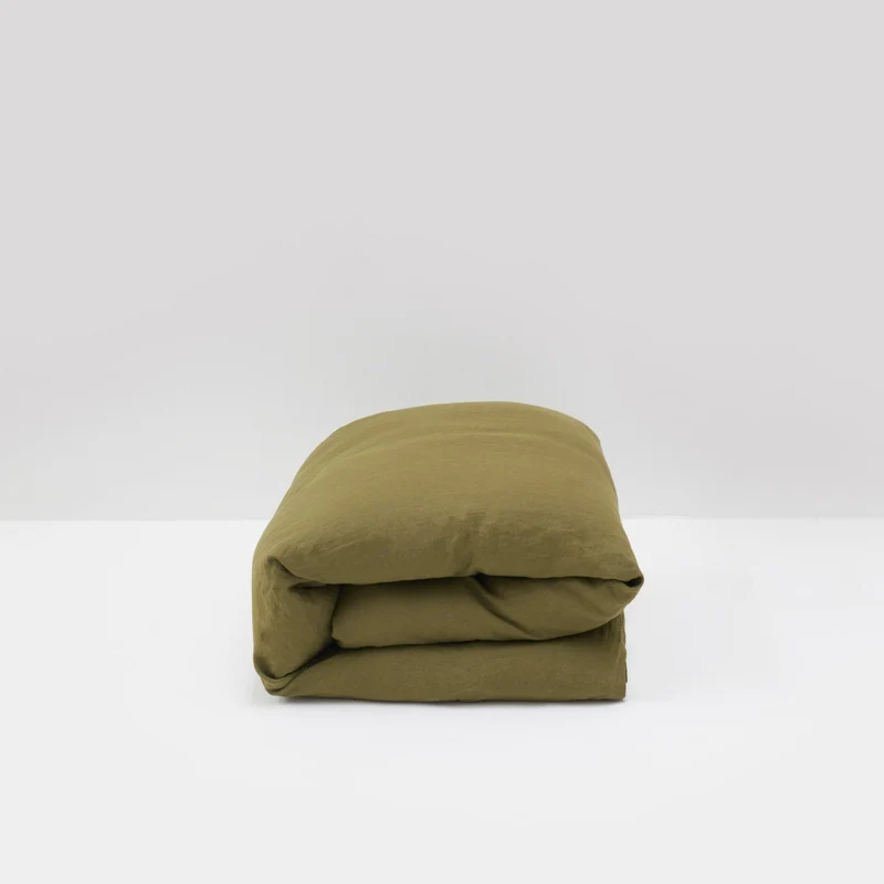 Housse de couette en lin lavé 190g/m² • Vert Olive