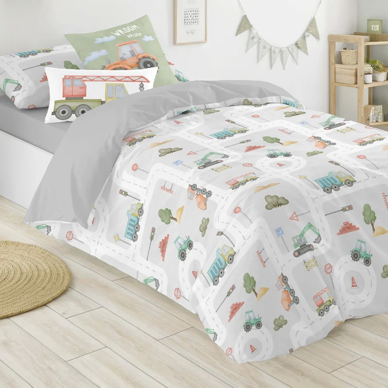 FUNDA NÓRDICA ESTAMPADA INFANTIL ROAD 100% ALGODÓN