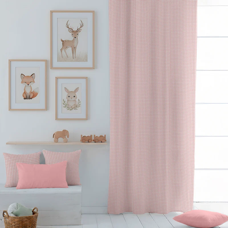 CORTINA INFANTIL VICHY ROSA 100% ALGODÓN