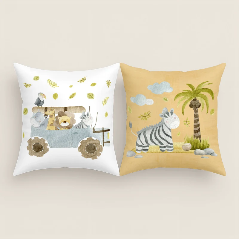 FUNDA DE COJÍN INFANTIL ESTAMPADO SERENGETI 100% ALGODÓN