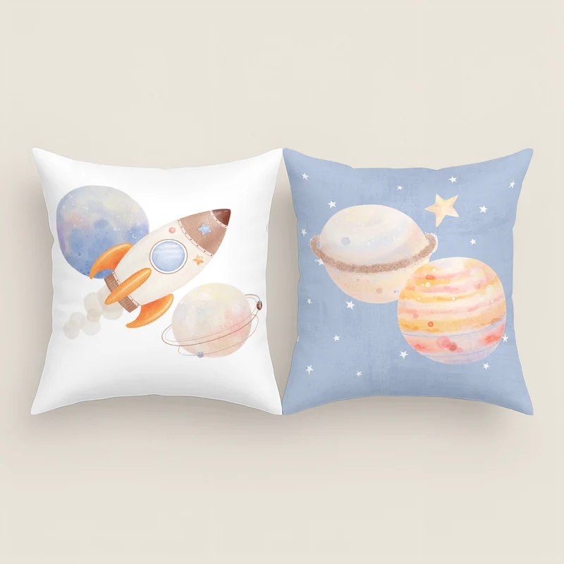 FUNDA DE COJÍN INFANTIL ESTAMPADO ASTRO 100% ALGODÓN