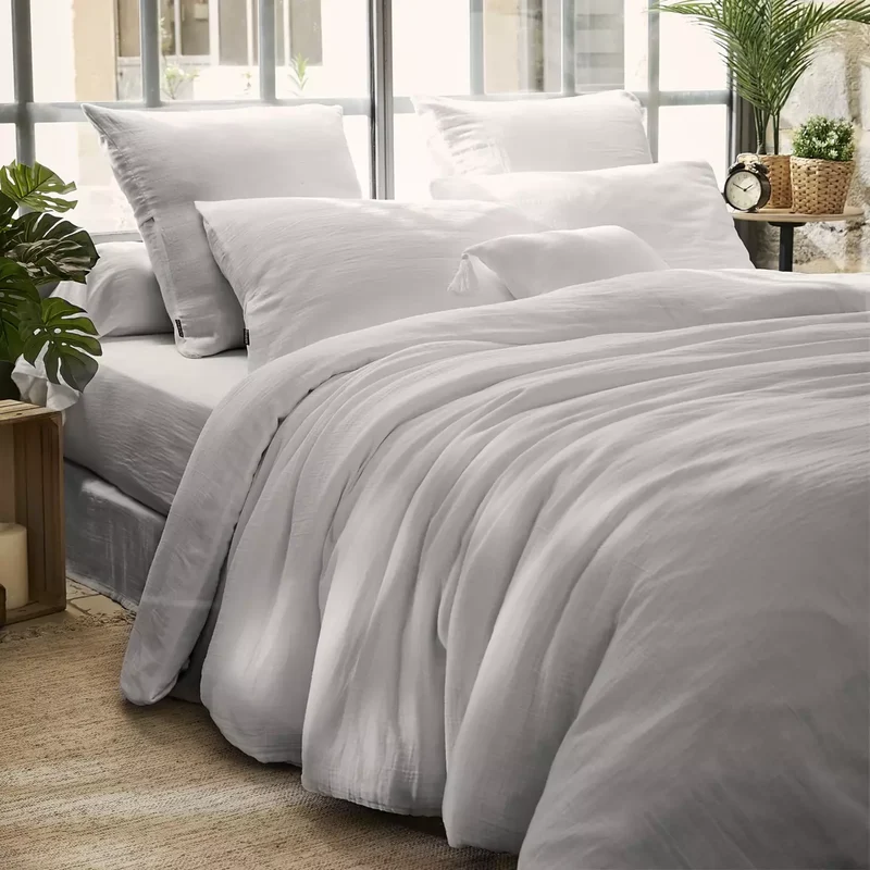 GAIA - Linge de lit gaze de coton gris Nuage